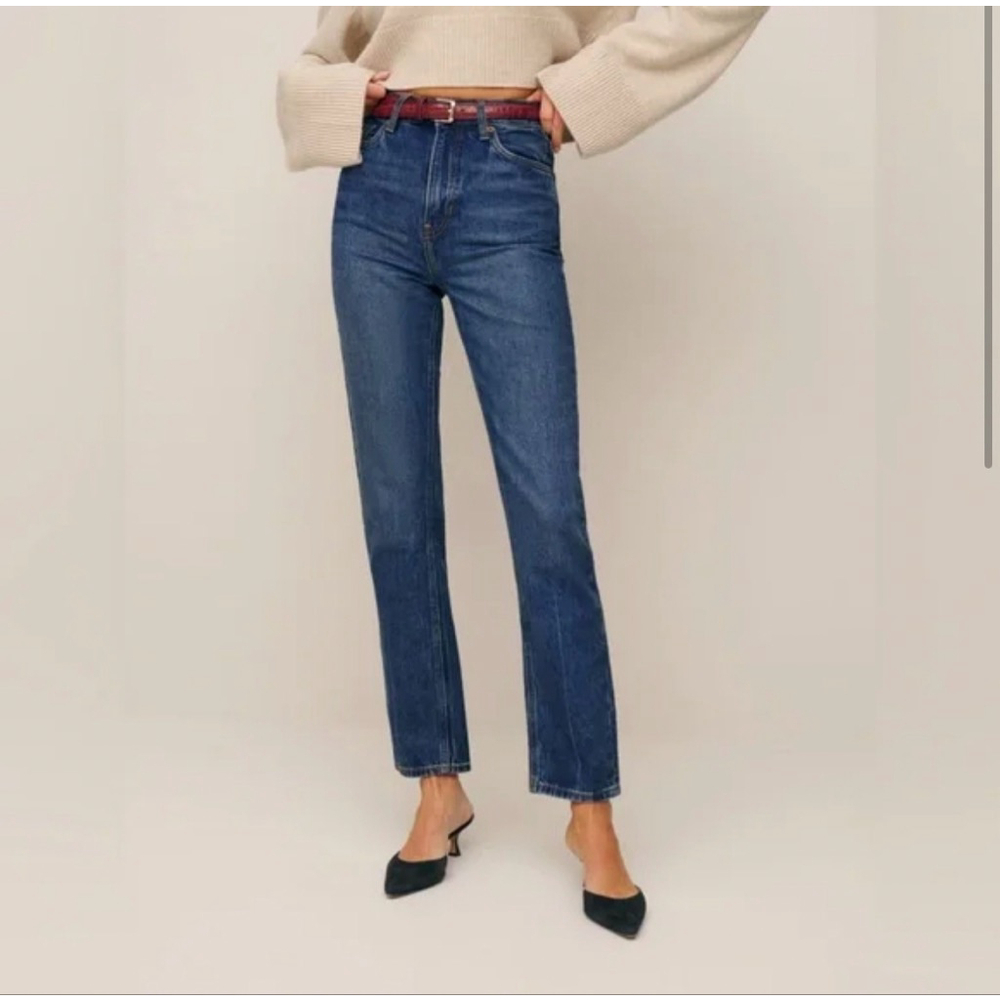 Reformation Liza Ultra High Rise Slim Straight Jeans 28 Dark Denim